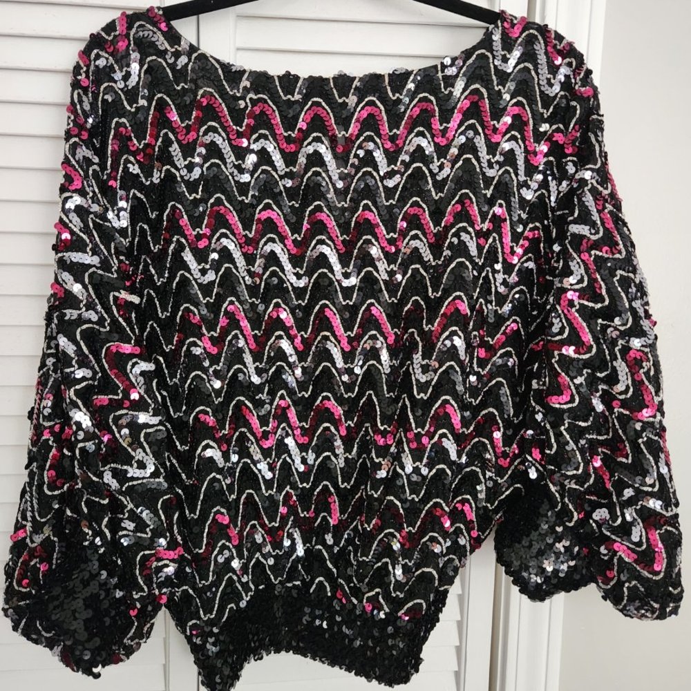 Vintage Adamo Batwing Sheer Sequined Top